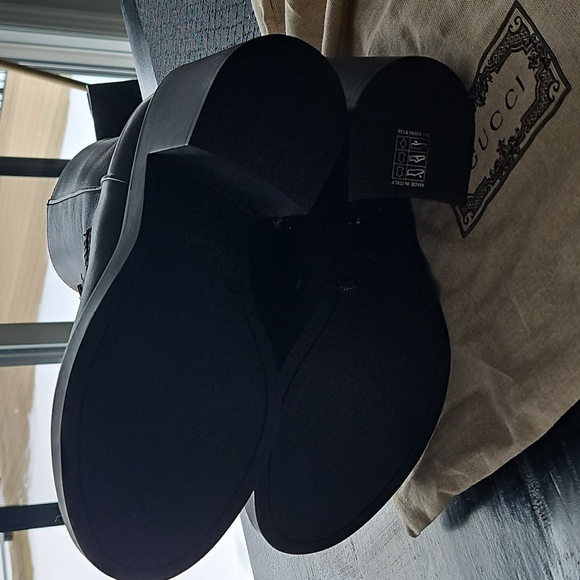 Gucci Black Heeled Boots with Gold Accents - Picture 3 of 3